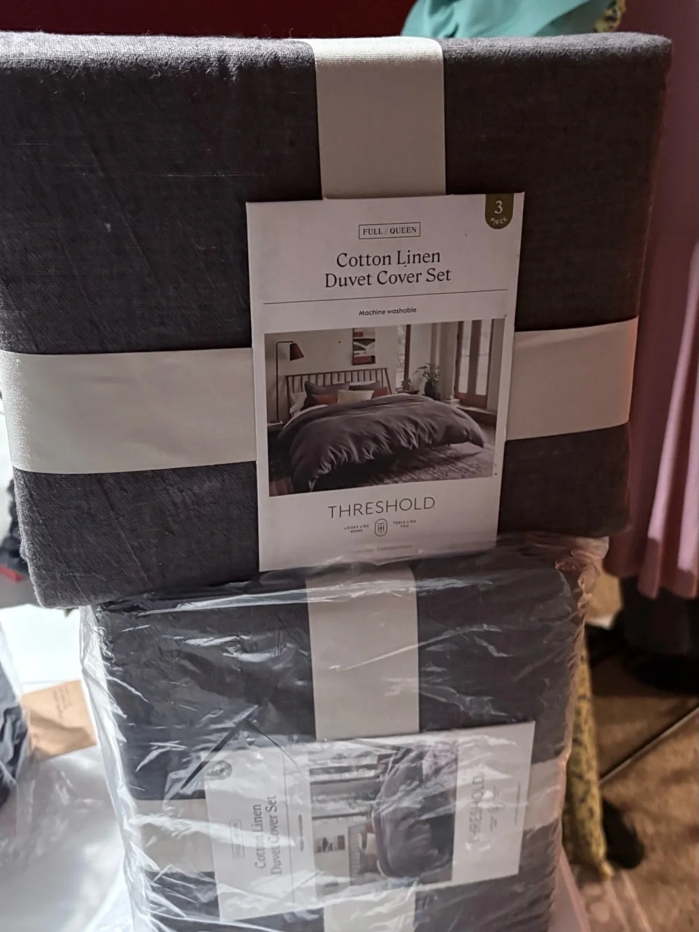Threshold Cotton Linen Duvet Cover Set - Charcoal